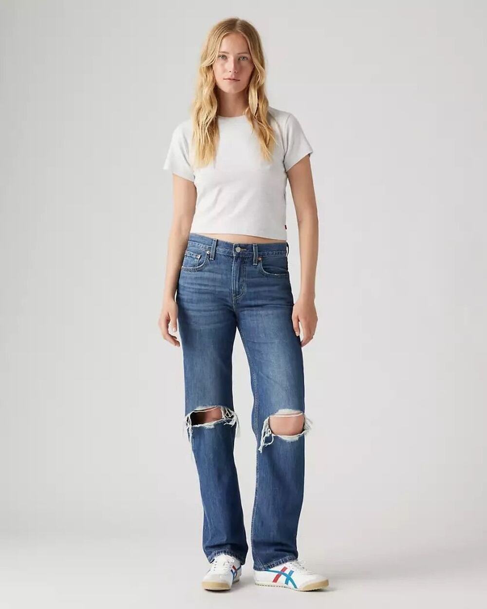 Levi's Low Pro Straight Leg Distressed Knee Jeans Medium Wash Size 28